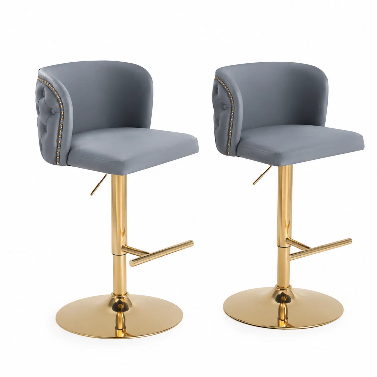Ensemble de 2 Tabourets de Bar en Similicuir Gris et Acier Doré
