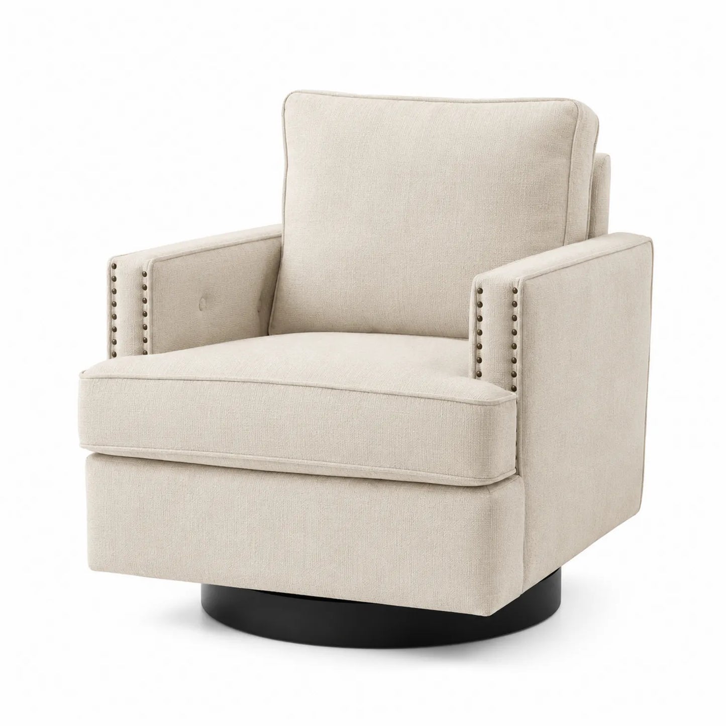 Fauteuil pivotant en bois et métal avec tissu beige