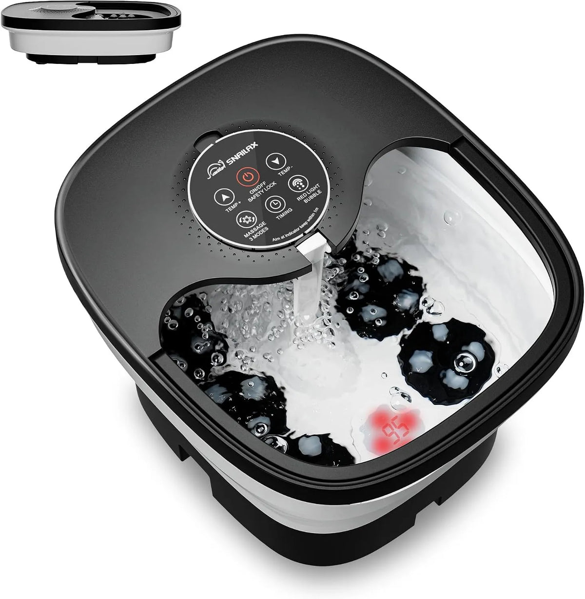 De pieds pliable électrique Shiatsu avec chauffage Snailax Bain, 3 modes de massage, 14 niveaux de chauffage, 24 rouleaux Shiatsu, 6 minuteries
