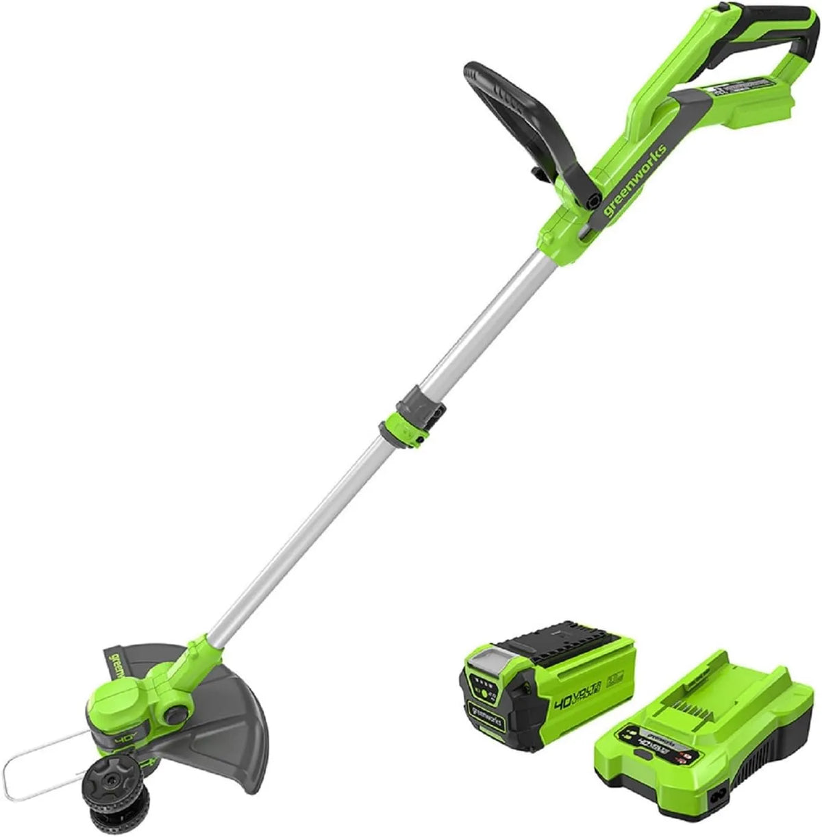 Greenworks modèle, tension 40V Largeur Coupe 33 cm G40LT33K2, Batterie 2Ah et Chargeur, Fil en 1,65 mm à Alimentation Automatique