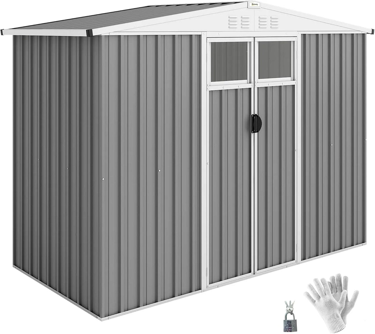 Abri de jardin Outsunny, 2,7 m² en acier galvanisé avec 4 prises d'air et 2 fenêtres transparentes, hangar à outils avec toit incliné