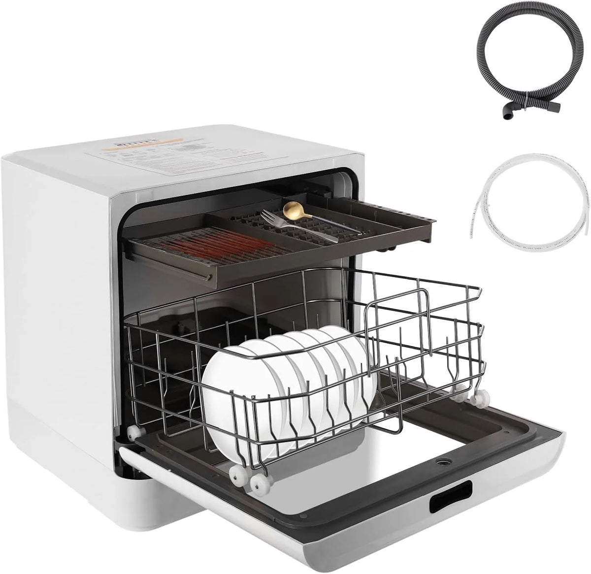 Lave-vaisselle, puissance 800 W, mini sans raccordement à l'eau, pour petits appartements, finition blanche, de table, avec 4 programmes de lavage