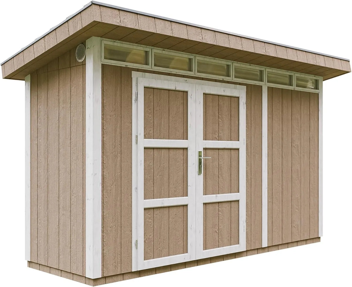 Abri de jardin L161xL412cm M902A, Qualité 4m², Kit Tout Compris avec Sol, tuiles bitumineuses, Set de Peinture-Construction de Panneaux LP