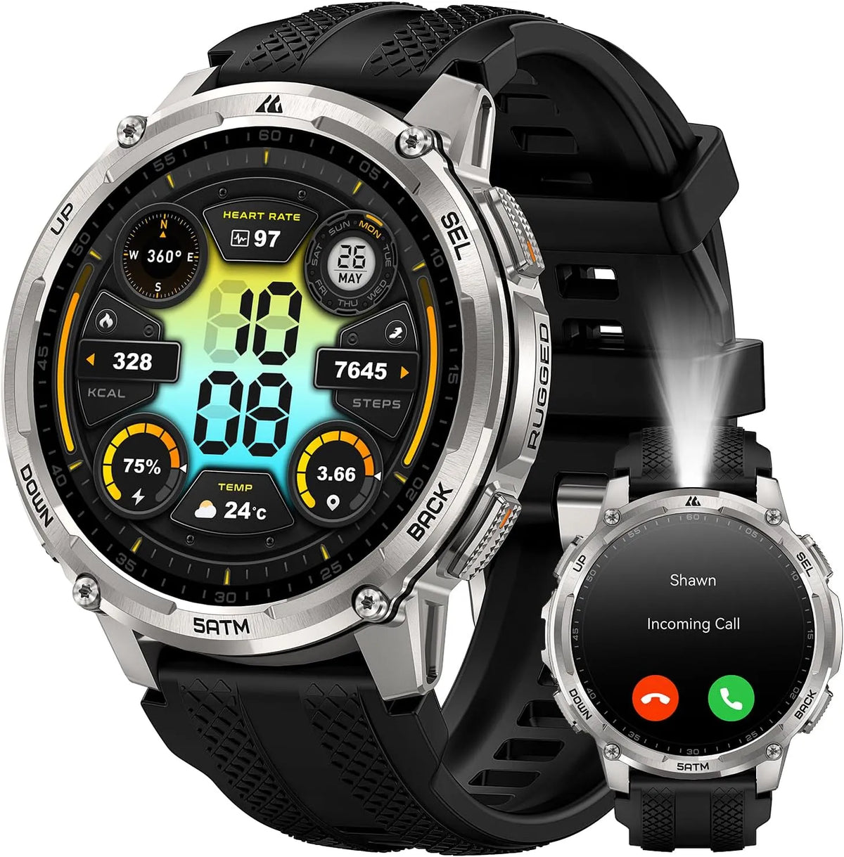 Modèle Cardiaque Cardiaque T4C IP69K Cardiaque/SpO2 KOSPET Tank, 5 ATM &, Écran AMOLED de 1,5'', Montre Connectée Homme, SpO2, finition argentéeé, GPS