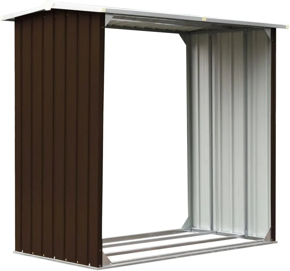 Abri de jardin vidaXL, Abri de Stockage de Bois Abri de Chauffage de Bois Rangement Extérieur Durable Acier Galvanisé 172x91x154 cm Marron