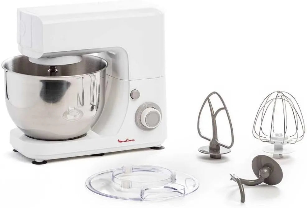 Moulinex QA150110, ROBOT PATISSIER ESSENTIAL Robot multifonction 800W 6 niveaux de vitesse Bol Inox 4,8L Kit Pâtisserie Fouet Pétrin Batteur
