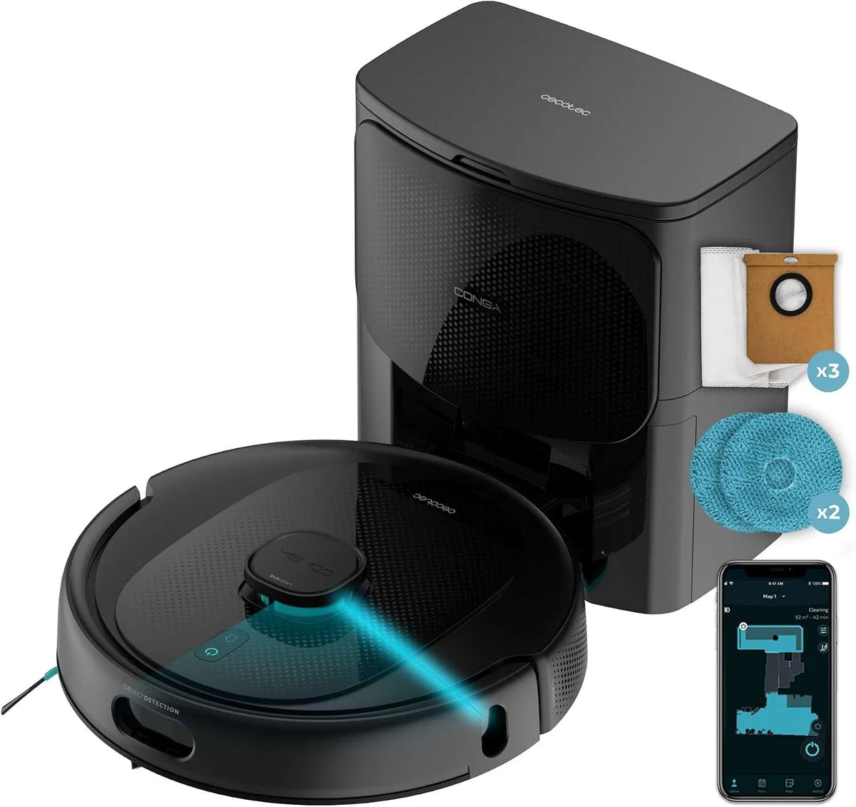 Cecotec aspirateur 9990, 10,000 Pa, Robot Conga AI Spin Revolution Ultra Power Home, 240 Min Autonomie, Navigation Laser, Base Auto-vidage