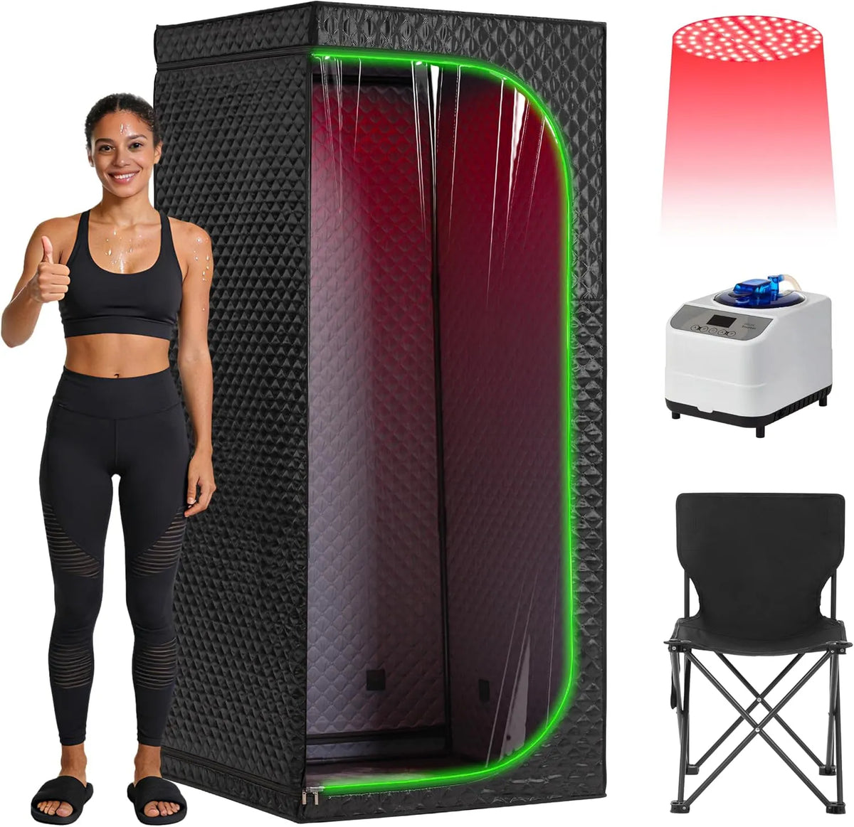 Cuiseur vapeur, 9 niveaux de chaleur, sauna carré pleine taille pour la maison, capacité 3L, finition noire