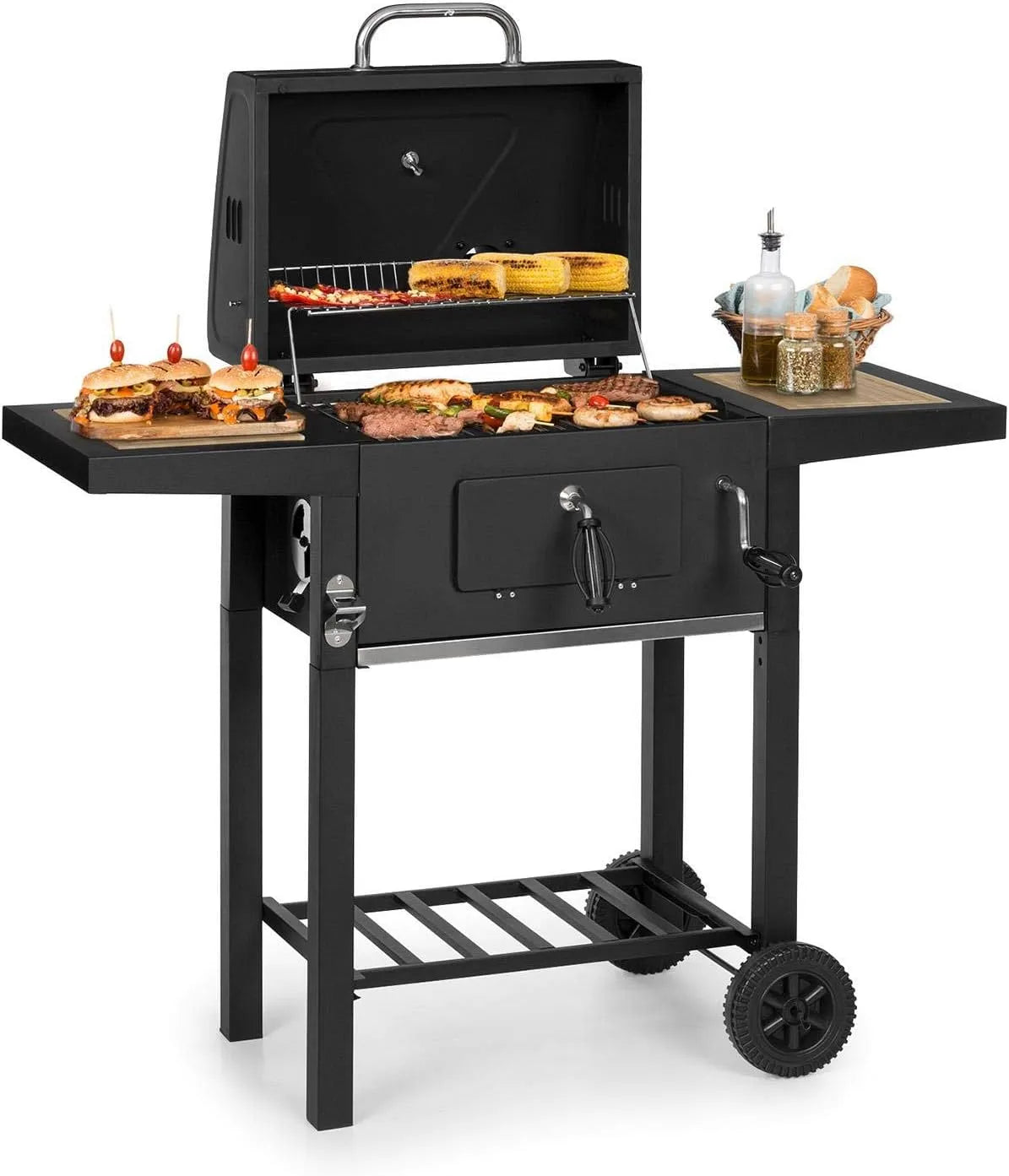 Klarstein fumoir, Meat Machine, BBQ-Grill, Cheminée, Foyer réglable en Hauteur, Surface de Cuisson 45 x 32,5 cm, Grill à Charbon de Bois