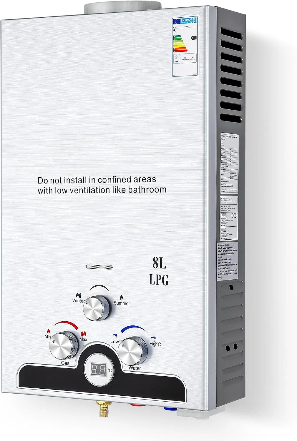 Chauffe-eau électrique CO-Z, à Gaz Instantané 13,6kW GPL Débit 8L, 8L/min, capacité 8L, Eté