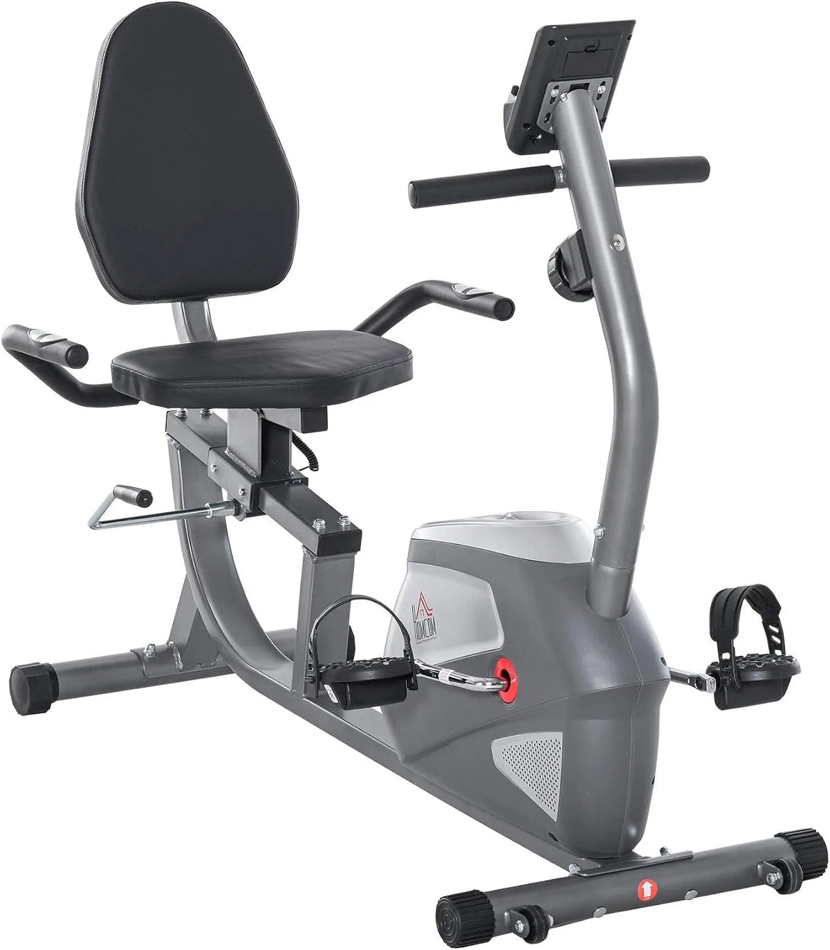 Homcom vélo, d'appartement semi-allongé couché magnétique écran LCD multifonction siège réglable 8 niveaux de résistance finition grise