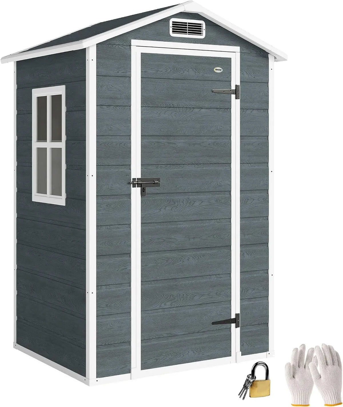 Abri de jardin Outsunny, Rangement extérieur pour Outils et Tondeuse, en résine Effet Bois, dimensions 128x104x196cm, 1,09 m², finition grise