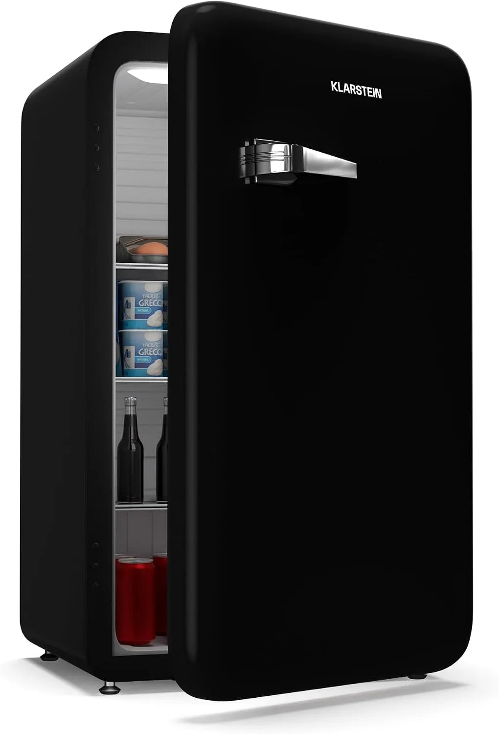 Klarstein réfrigérateur, Silencieux 40 dB, Thermostat 0-10°C, Porte Réversible, Frigo finition noire 1 Porte, capacité 112L, Audrey Evo Rétro