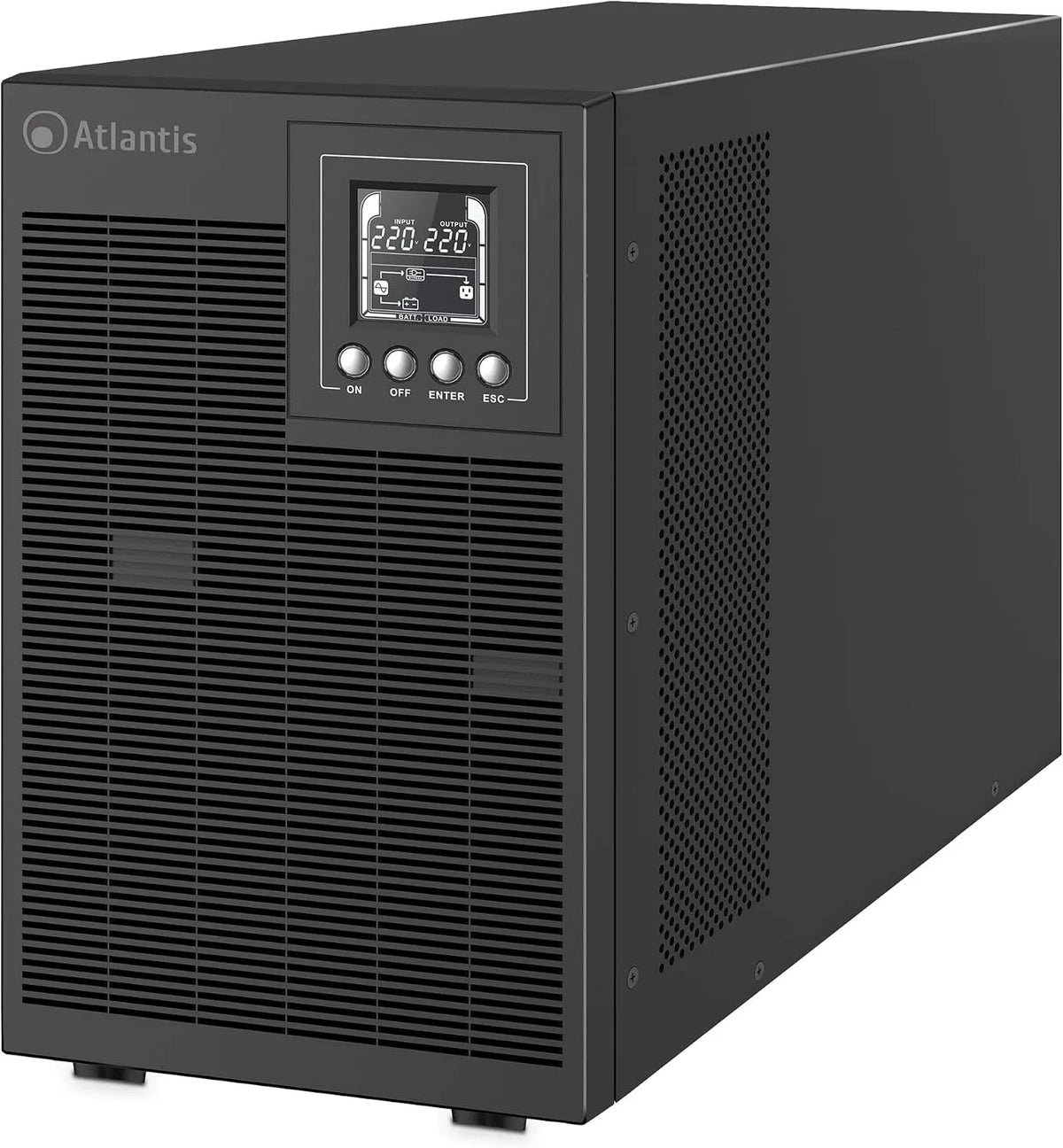 Modèle Pro Onduleur A03-OP3002P 3000VA RS-232 Atlantis, Online Double Conversion et Pure sinusoïde avec Une Puissance de 2700W, 6x12V-9Ah, UPS, USB