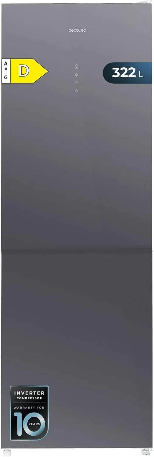 Cecotec réfrigérateur, Mode Vacances, Total No Frost, Crisper Box, Fast Freezing, Bolero CoolMarket Combi 322 Glass Grey D. Multi Airflow