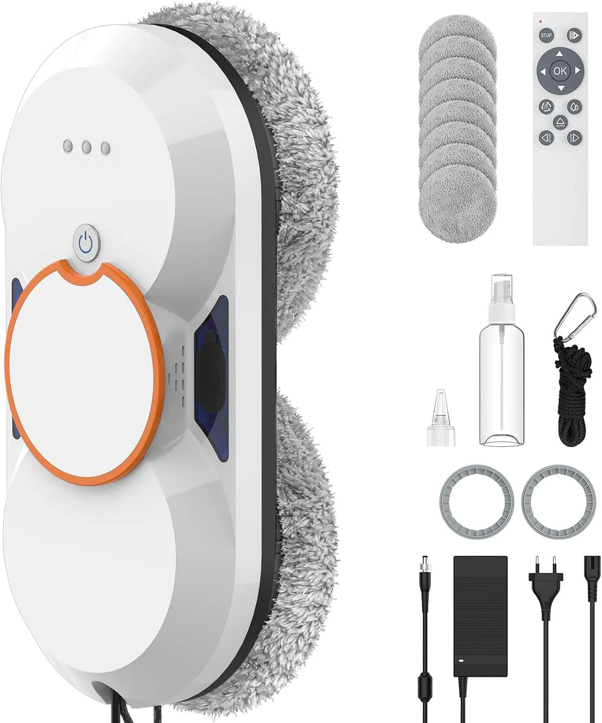 Vitres Robot Nettoyeur, Télécommande et 8 Chiffons de Nettoyage, 3 Modes de Nettoyage, Navigation Intelligente