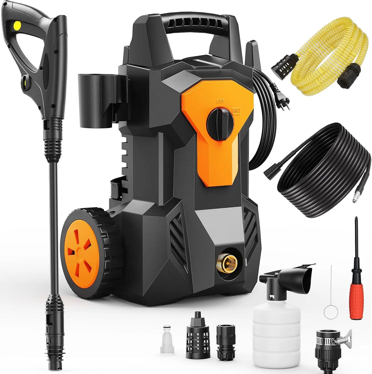Nettoyeur haute pression, Max. 140 Bar, Puissance 1600 W, Débit de 420 l/h, 8M Tuyau, 2M câble, avec Buse Réglable, Pistolet