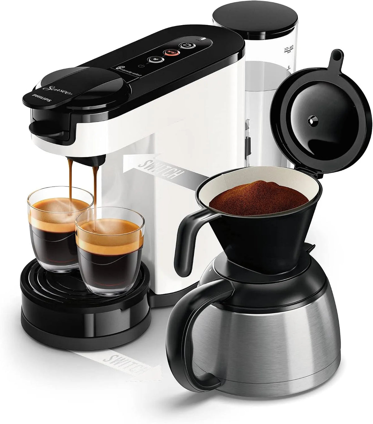 Philips machine à café HD6592/05, Technologie 2 en 1, Réservoir d'Eau de 1 L, Senseo Switch à Dosettes et Filtre, 7 Tasses en une Seule Fois