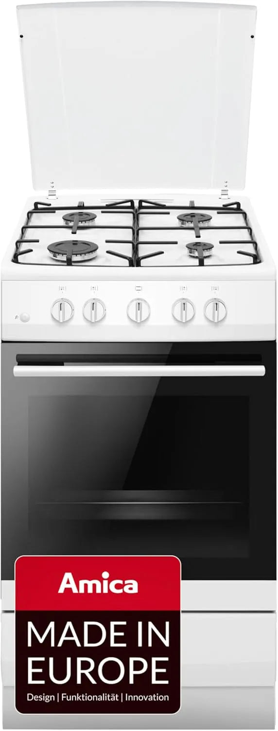 Amica cuisinière SHGG 11559 W, plaque de cuisson à gaz réglable au gaz naturel 20 m bar, combinée, capacité 58 l, convertible en gaz liquéfié 50 m bar