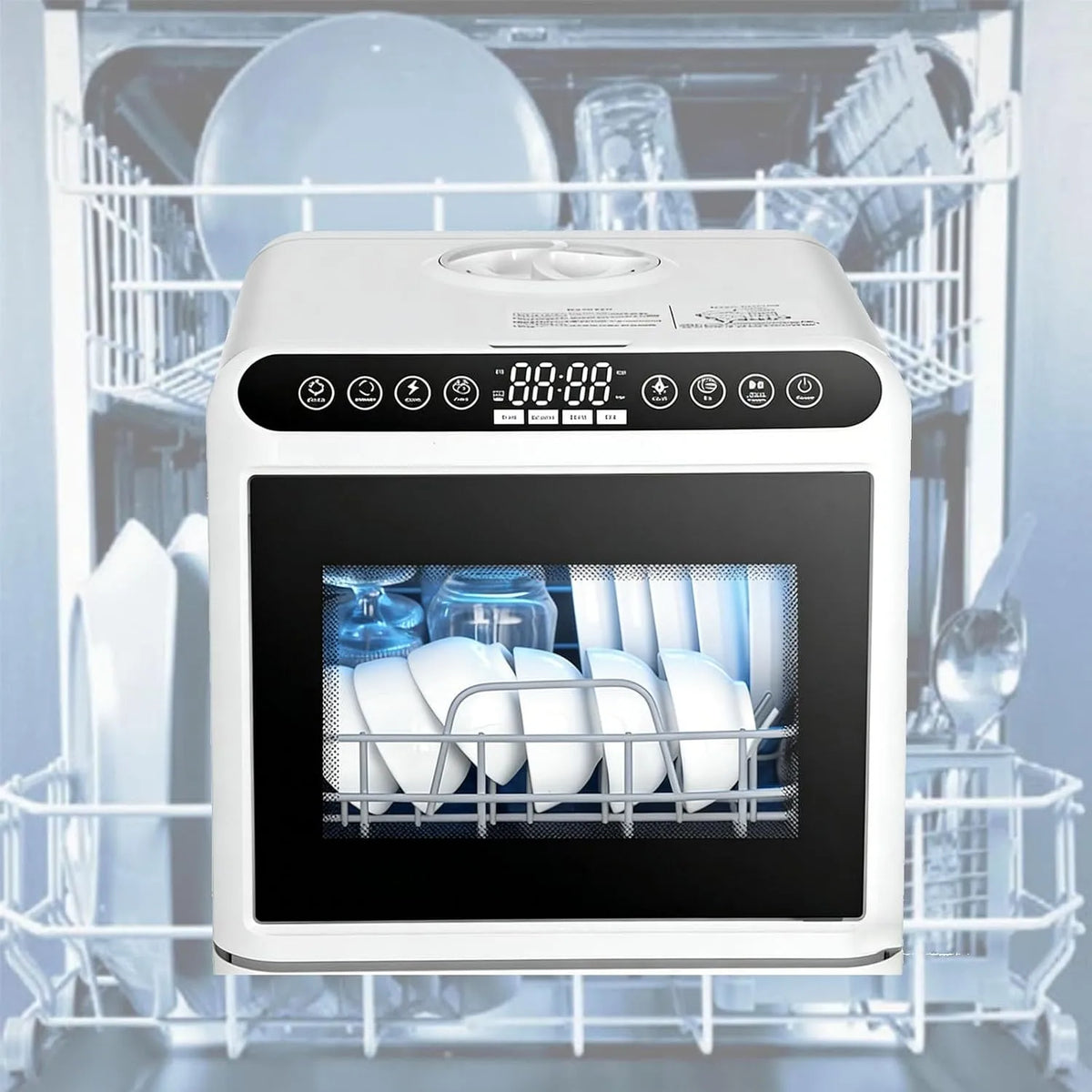 Lave-vaisselle Un, de comptoir intelligent et entièrement automatique, doté de fonctions de séchage à l'air et d'éclairage LED