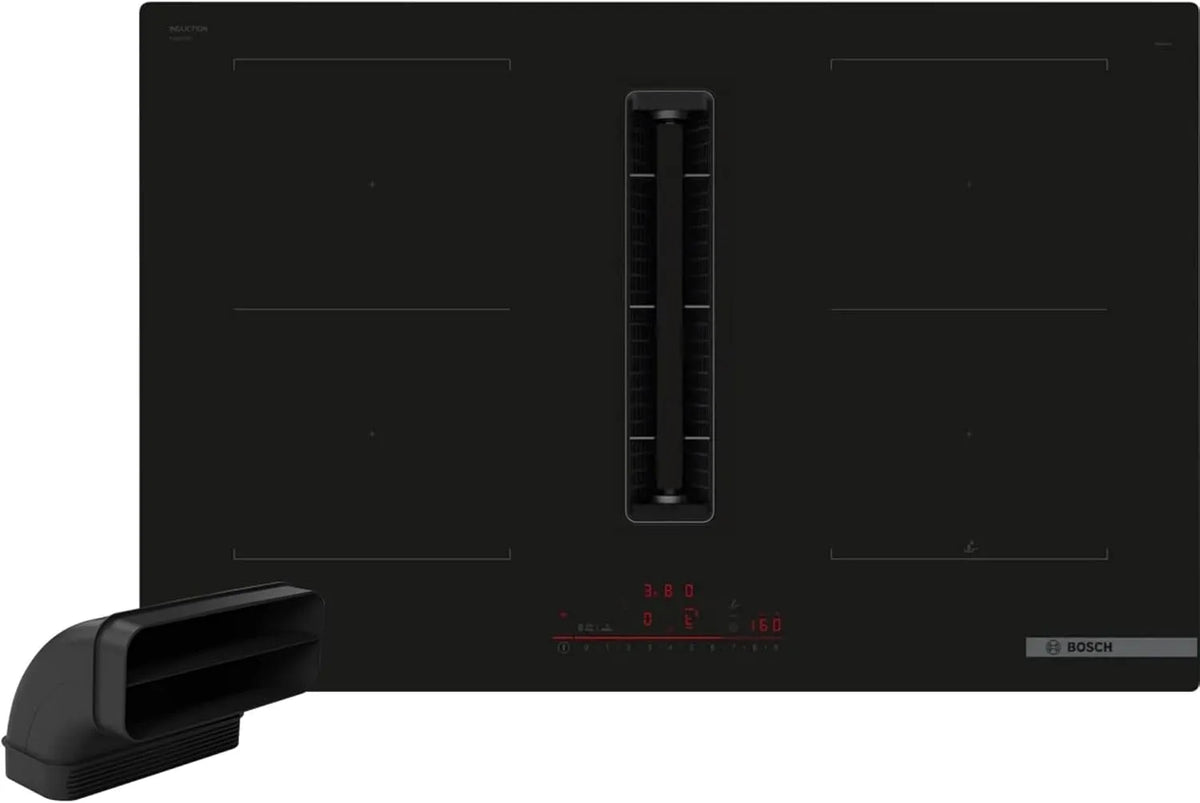 Bosch plaque de cuisson PVQ811HGA7, Série 6 de cuisson à induction, 80 cm de large, avec hotte aspirante, avec canal plat L, intelligente, CombiZone