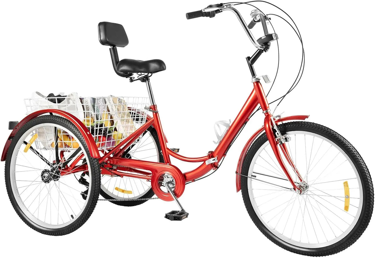 Vélo, 3 roues, de croisière, tricycle pliable avec lumière, personnes, Tricycle 24 pouces 7 niveaux de vitesse pour adultes
