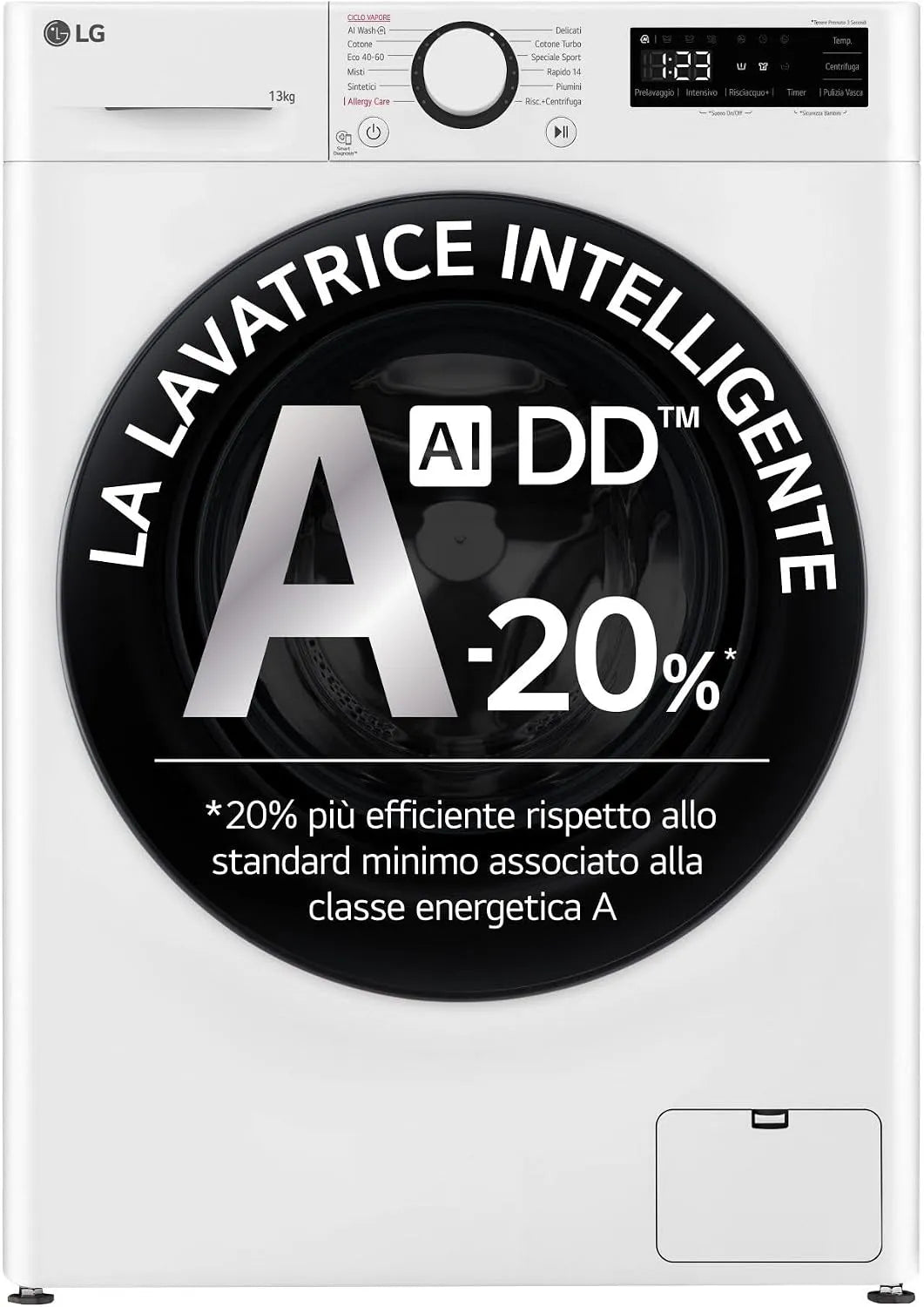 LG lave-linge F4R3013NSWB 1400, AI DD classe énergétique A -10%, Charge avant Série R3, 13kg, Smart Diagnosis, Moteur Direct Drive, tours, AIWash
