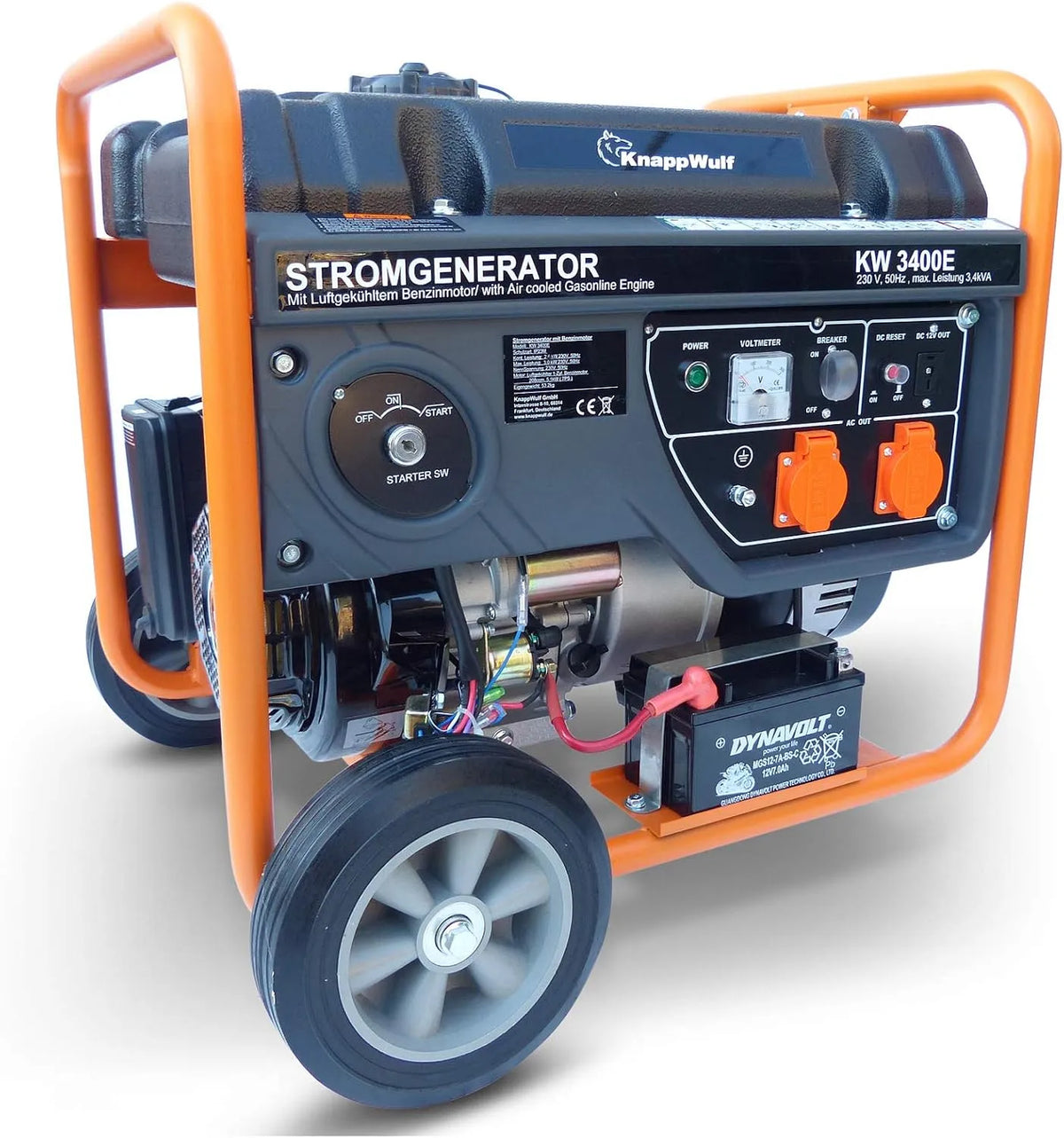Générateur électrique KW3400E KnappWulf, 2 x 230 V, capacité 15 l, Avec démarreur électrique, Sécurité anti-fuite d'huile AVR, puissance 3000 W