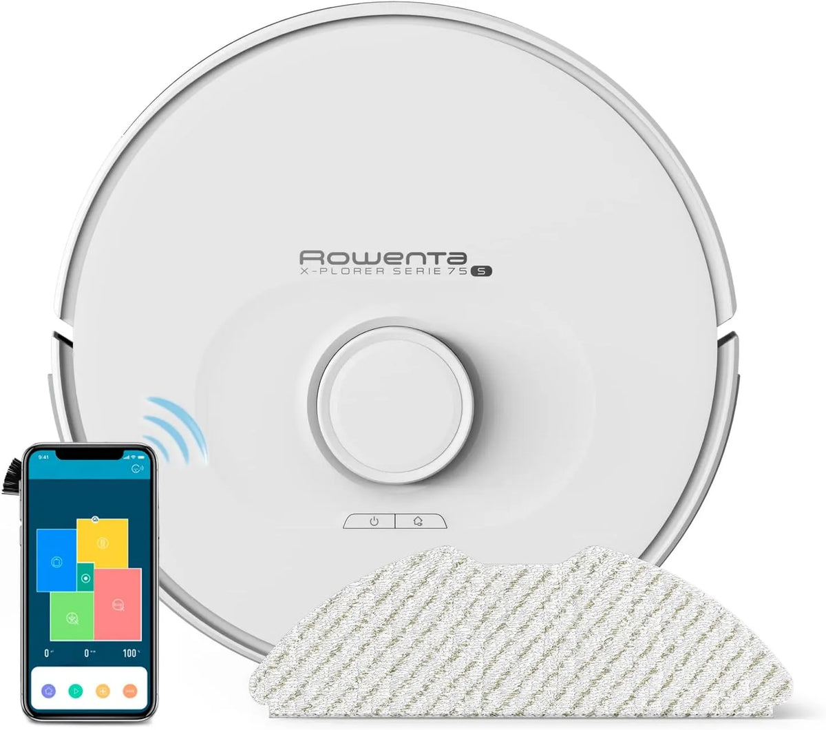 Rowenta aspirateur robot RR8567WH, Nettoyage 4-en-1, Fonction lavage électronique et optimisée, Navigation ultraprécise, finition blanche, Laveur