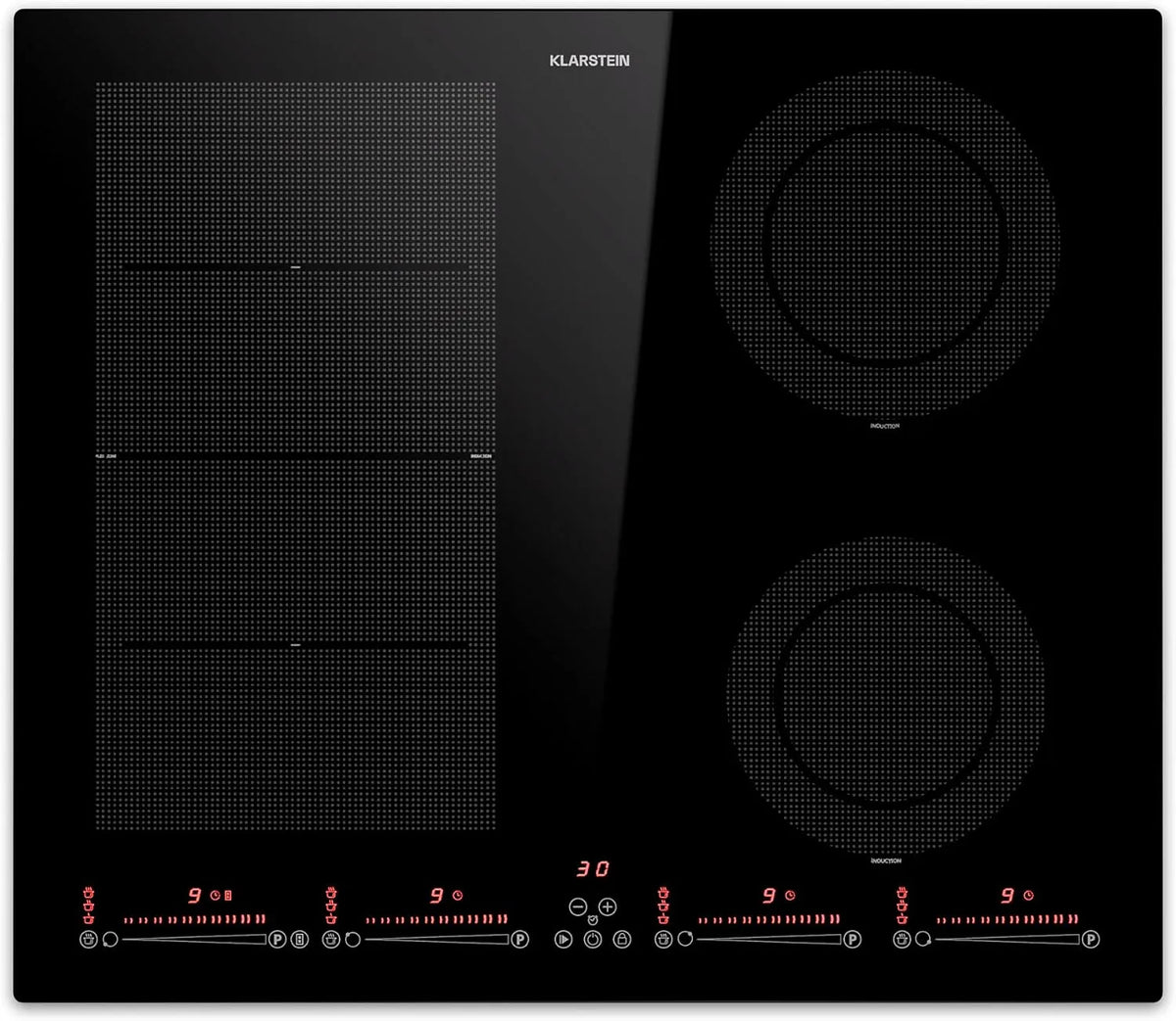 Klarstein plaque de cuisson, induction en Céramique de 7200W, 4 Feux, de Cuisson Électrique, Tables de Cuisson, Plaques Chauffantes Flex Zone