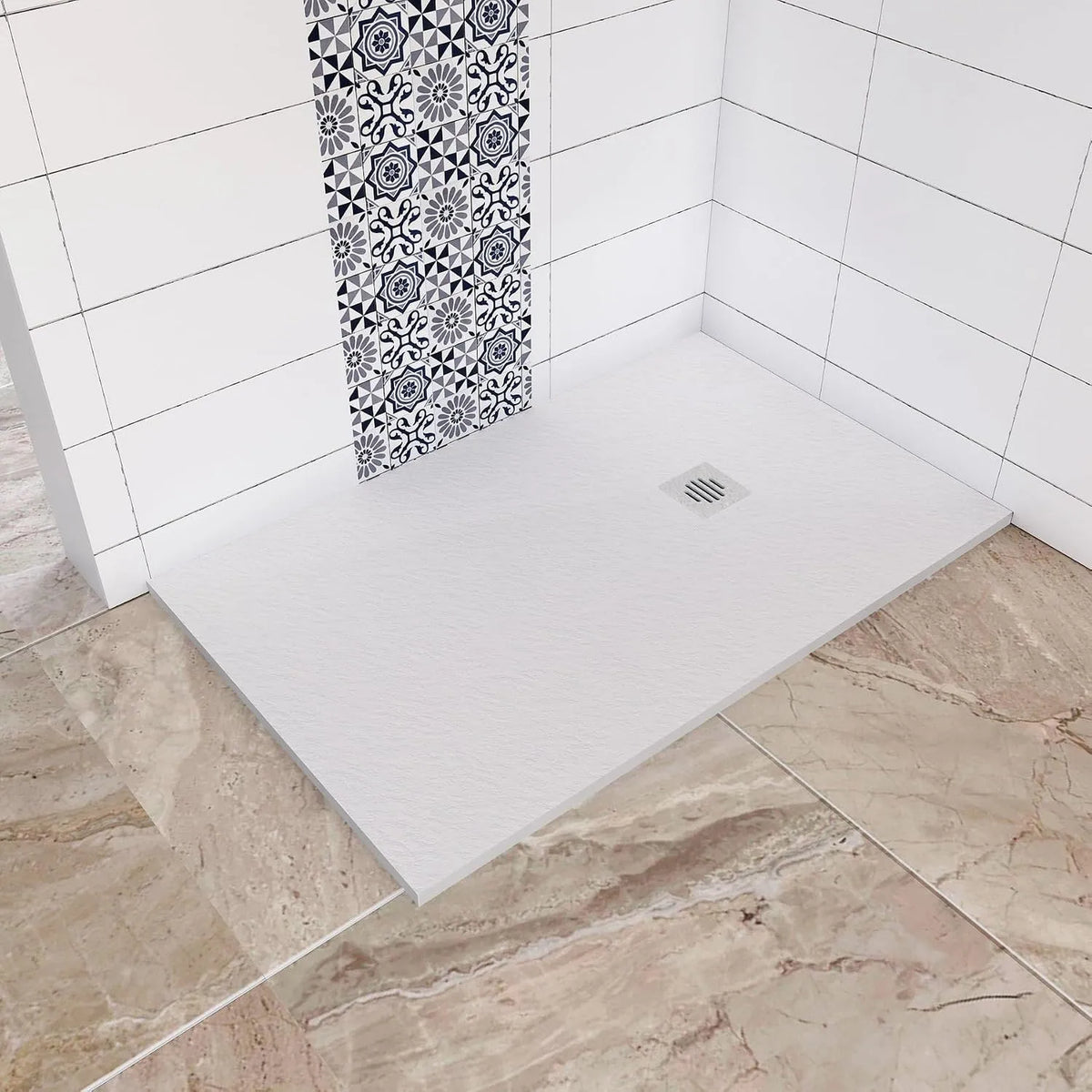 Douche finition blanche dimensions 120x80x3cm Receveur de, Extra plat, En résine, Avec bonde d'évacuation, Grille en ABS, Bac à douche rectangulaire