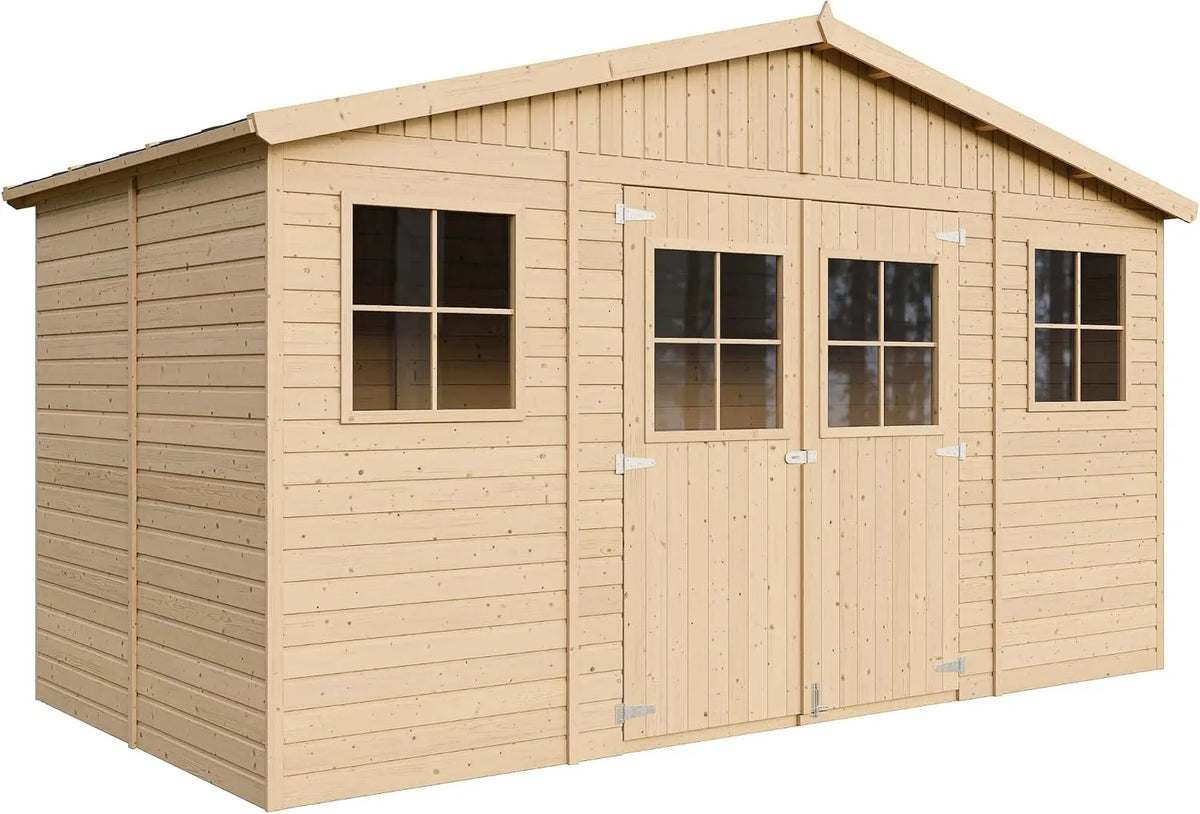 Abri de jardin H246x418x220 cm/8 M332+M332G, 8 m²-Construction de Panneaux, Rangement pour vélos, épicéa- cm, Remise à Outils- TIMBELA