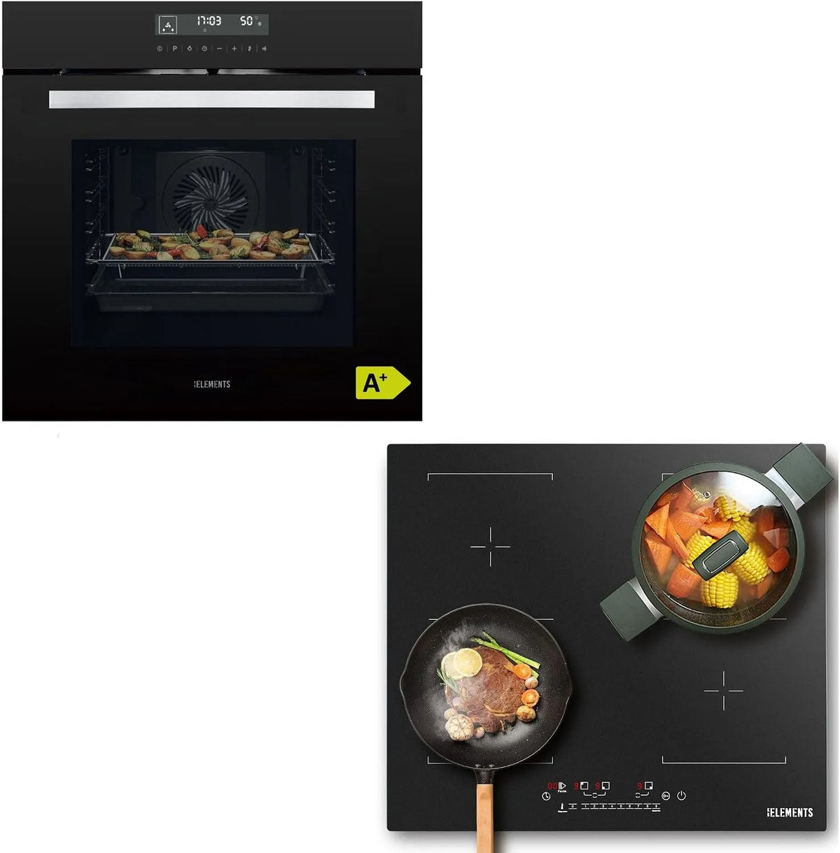 Cuisinière Kit de, Four encastrable de 60 cm, Plaque à induction de 59 cm, autonome, Fonction Air Fry, Grill, Air chaud, Aqua