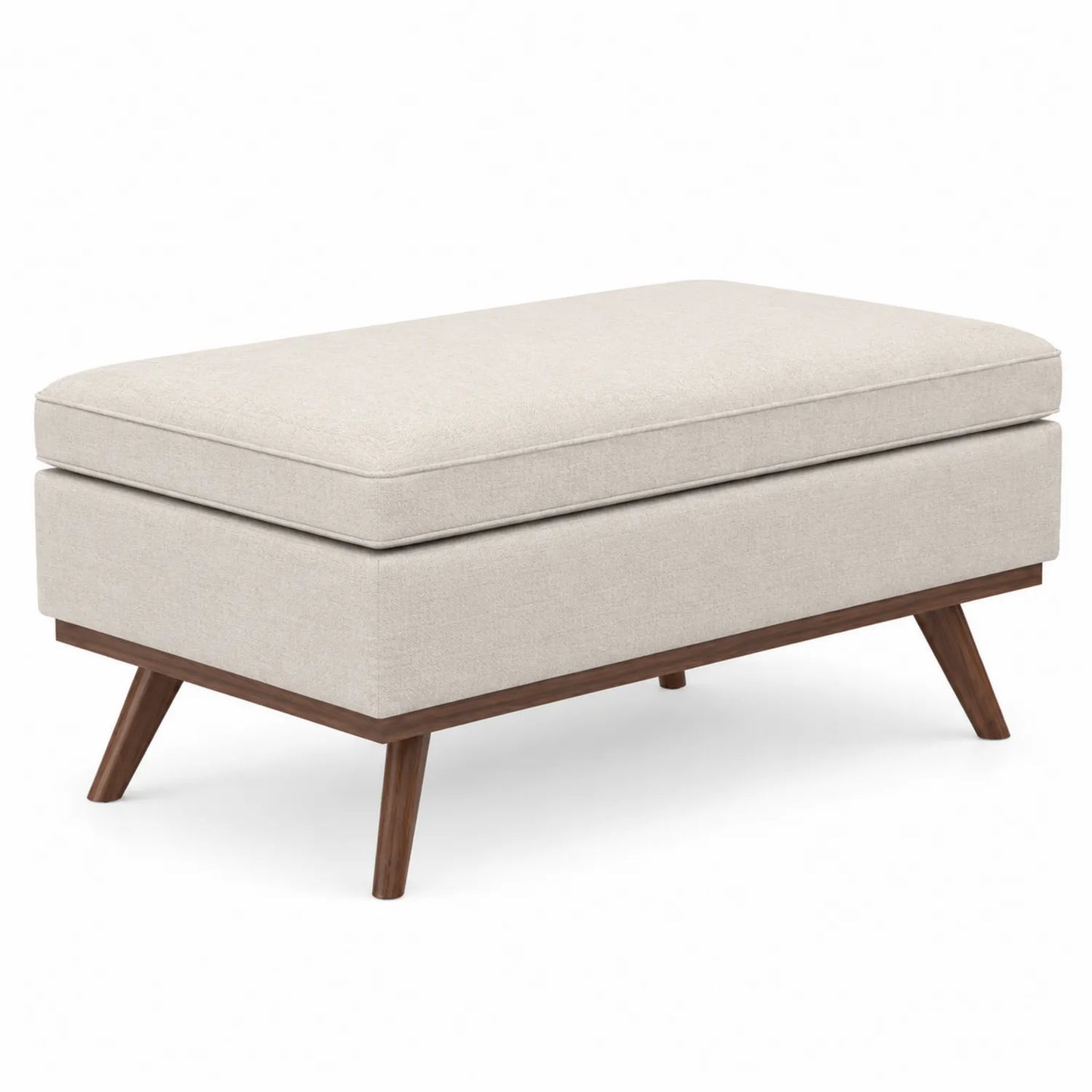 Repose-pieds en tissu beige avec pieds en bois 100x50x45 cm