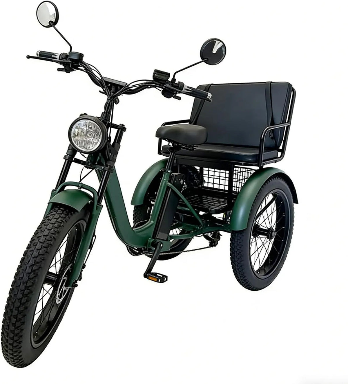 Tricycle électrique, Cadre Acier Renforcé, Suspension Hydraulique, Seniors et Ville Green, pour Adultes 3 Roues Stable 750W, pour Trajets Sûrs