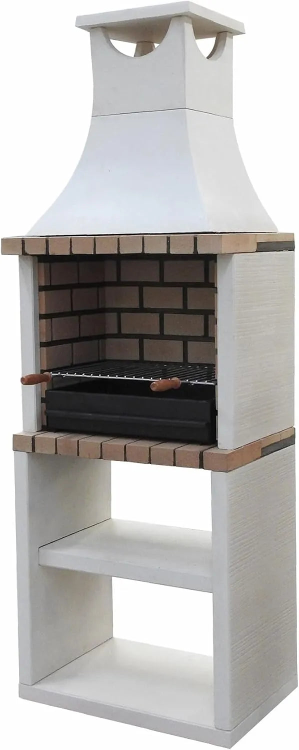Barbecue M00211 MOVELAR, dimensions 70 x 47 x 221 cm, préfabriqué à bois et charbon en béton réfractaire modèle Nola Plus Deluxe, Beige