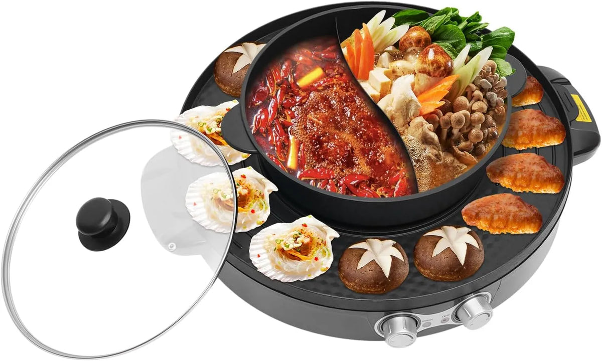 Plaque de cuisson, Hotpot 2200 W avec barbecue, marmite Shabu Shabu Shabu 2 en 1 et barbecue coréen, Hot Pot électrique avec de cuisson