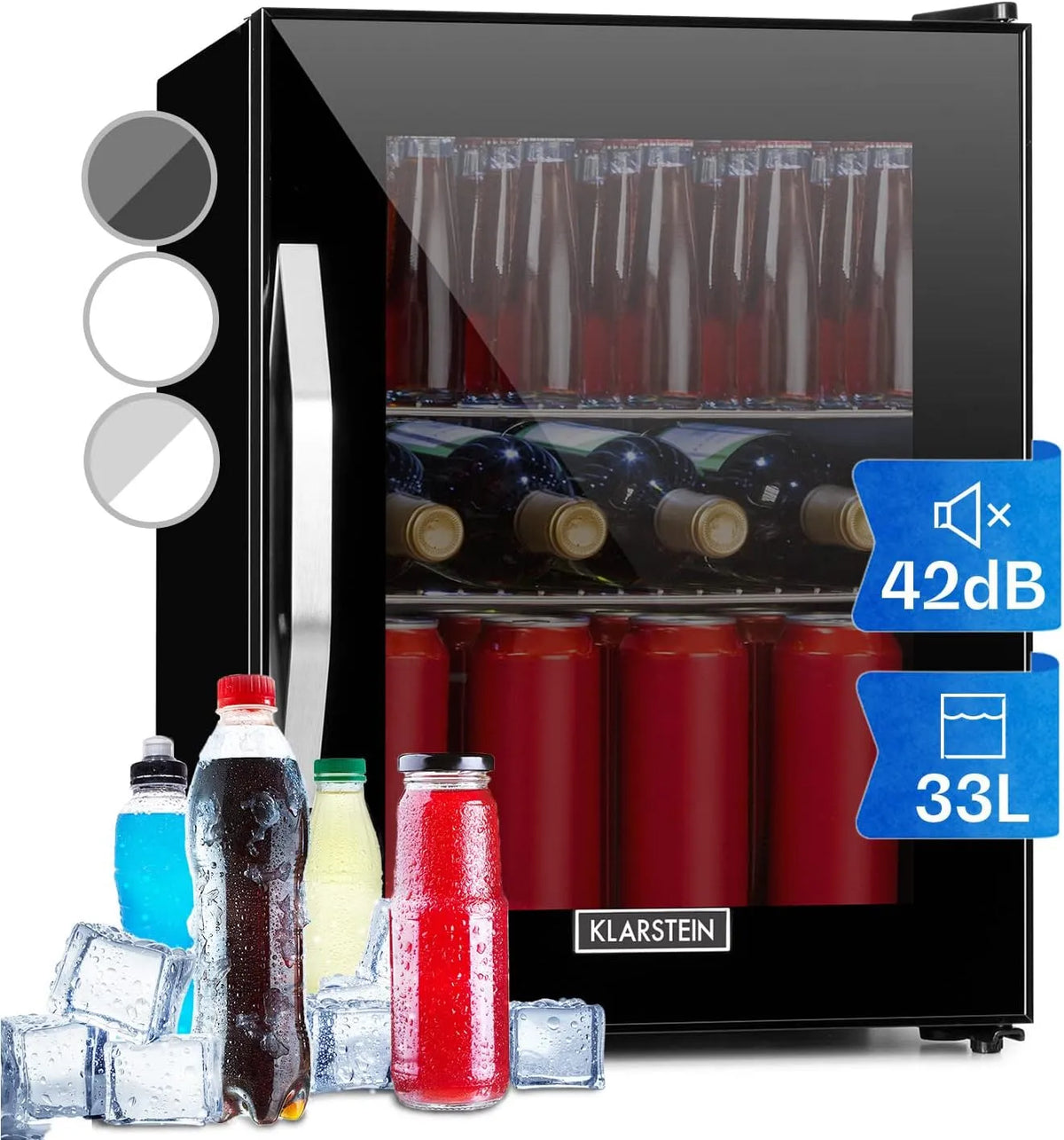 Klarstein réfrigérateur, Mini Frigo de Chambre et Bureau pour Boisson, Refrigerateur Mini Bar 33L, Petit Frigo Silencieux, Petit Camping, Cannette