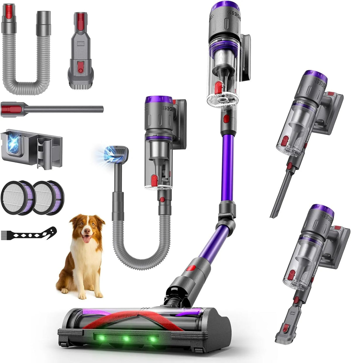 Aspirateur balai, Aspirateur à fonctionnement, 80min, pour Tapis, Sol Dur et Voiture, 58000Pa, Tube Pliable, Poils Animaux