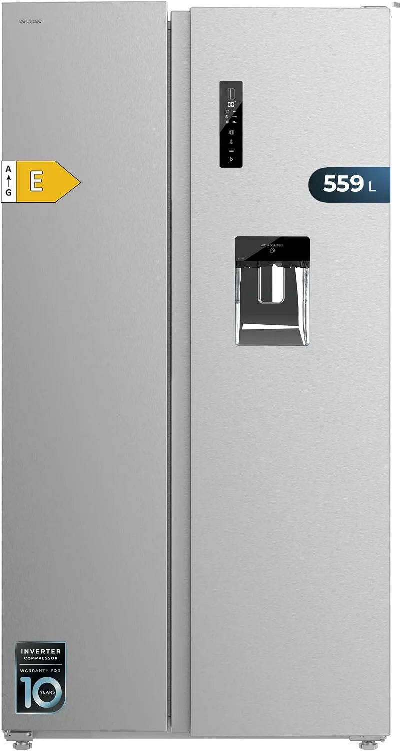 Cecotec réfrigérateur américain SBS 559, Moteur Inverter Plus, capacité 559 L, 177 cm x 90 cm, Mode Eco, Bolero CoolMarket Inox