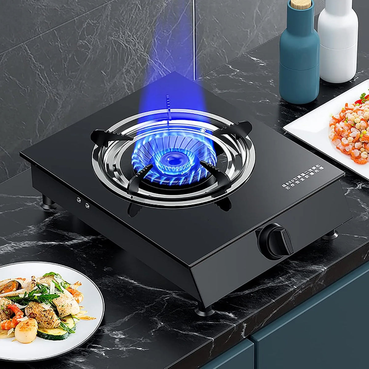 Table de cuisson, IBOWZ Plaque de Cuisson Gaz à gaz Cuisinière en Verre Noire Portable, Le Camping, Cl, Cuisine de Bureau 1 brûleurs