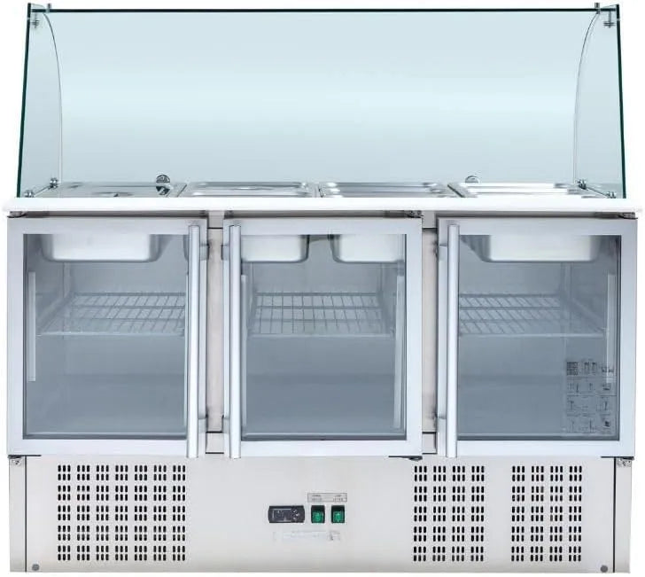 Saladette réfrigérée, Réfrigérée 4 GN 1/1-3 Portes Vitrées, 150 mm