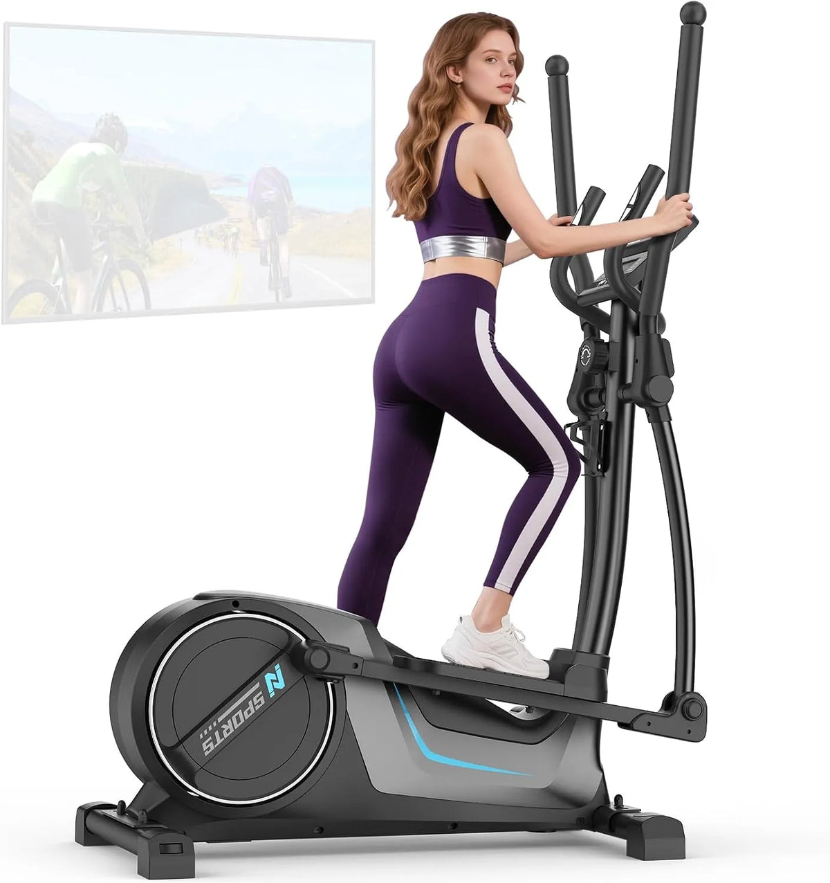 Vélo elliptique Poids150kg Neezee, Volant d'inertie de 8kg, Compact Vélos Elliptiques, Foulée de 42cm, Écran LCD