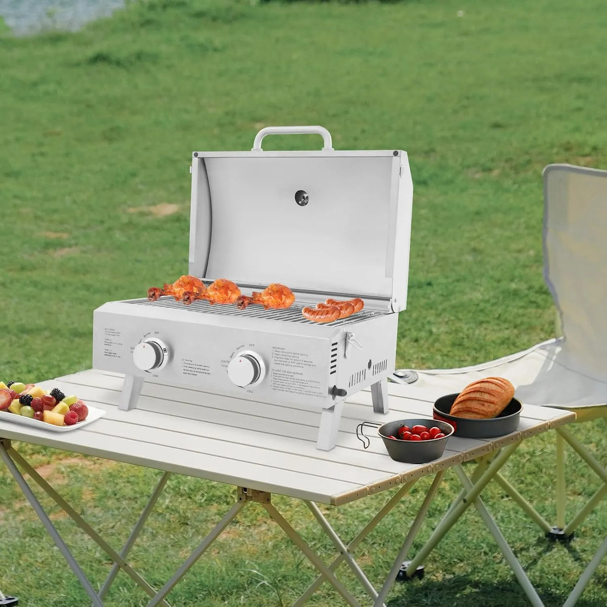 Barbecue à gaz, puissance 4,7 kW, au format au format portable pour balcon, thermomètre et pierre à pizza