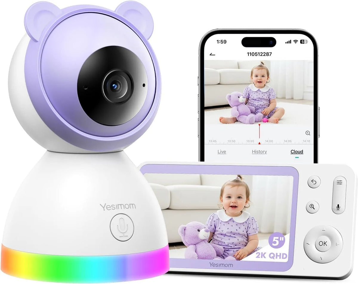 2K 5' Babyphone Camera, Zoom 4X PTZ 360, ° Baby Phone Vidéo avec Application Téléphone, Surveillance des Mouvements & Suivi Automatique