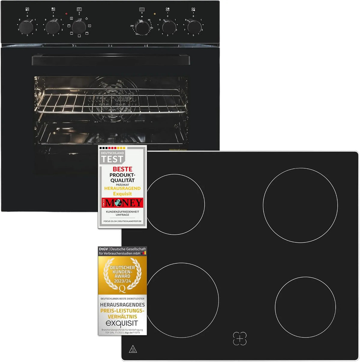 Exquisit cuisinière EHE256-U-020, 5 programmes de four, Volume intérieur de cuisson 59 l, Classe énergétique A, Kit de encastrable finition noire