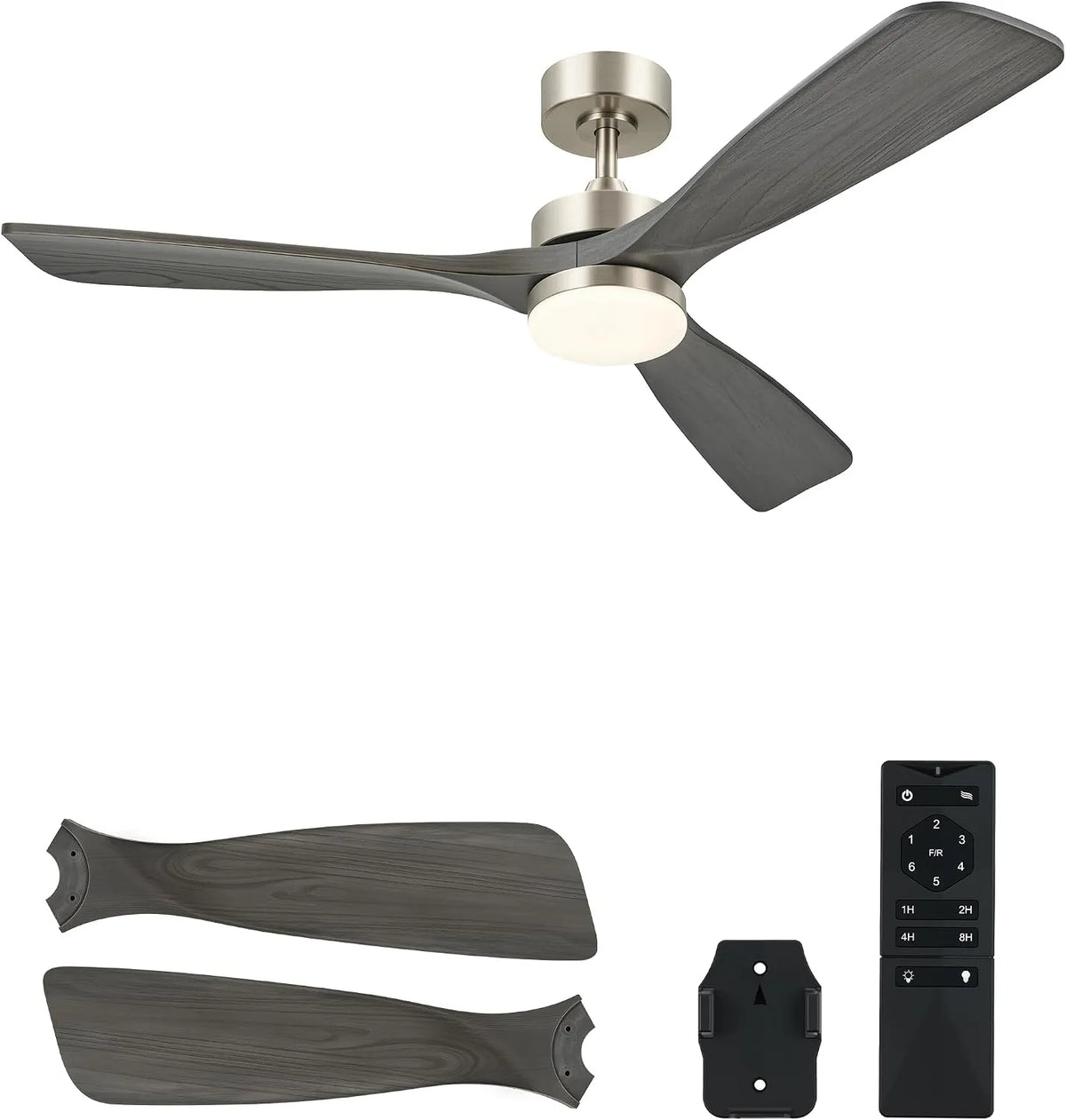 Ventilateur VONLUCE, avec Lumière Ø132CM 52 Pouces en Bois télécommande incluse, avec 3 Pales Silencieux Réversible 6 niveaux de vitesse, de Plafond