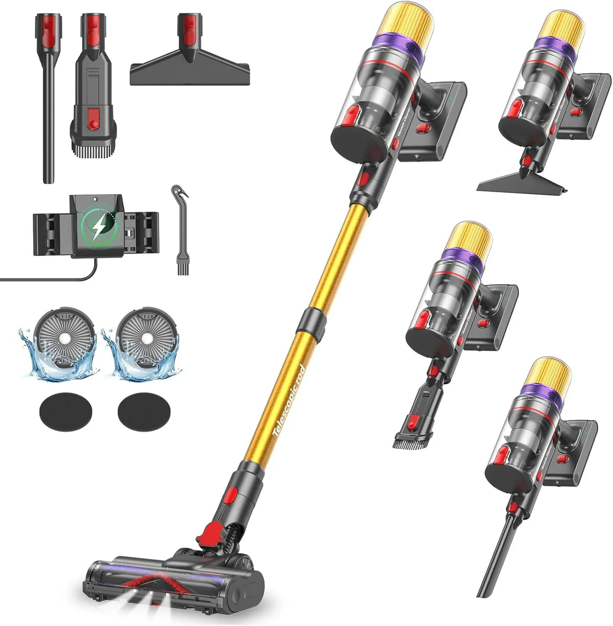 Aspirateur balai V16, Aspirateur sans Fil Puissant, puissance 600W, 80Mins, Modèle 55Kpa, Mode Automatique, Écrans Tactiles LED