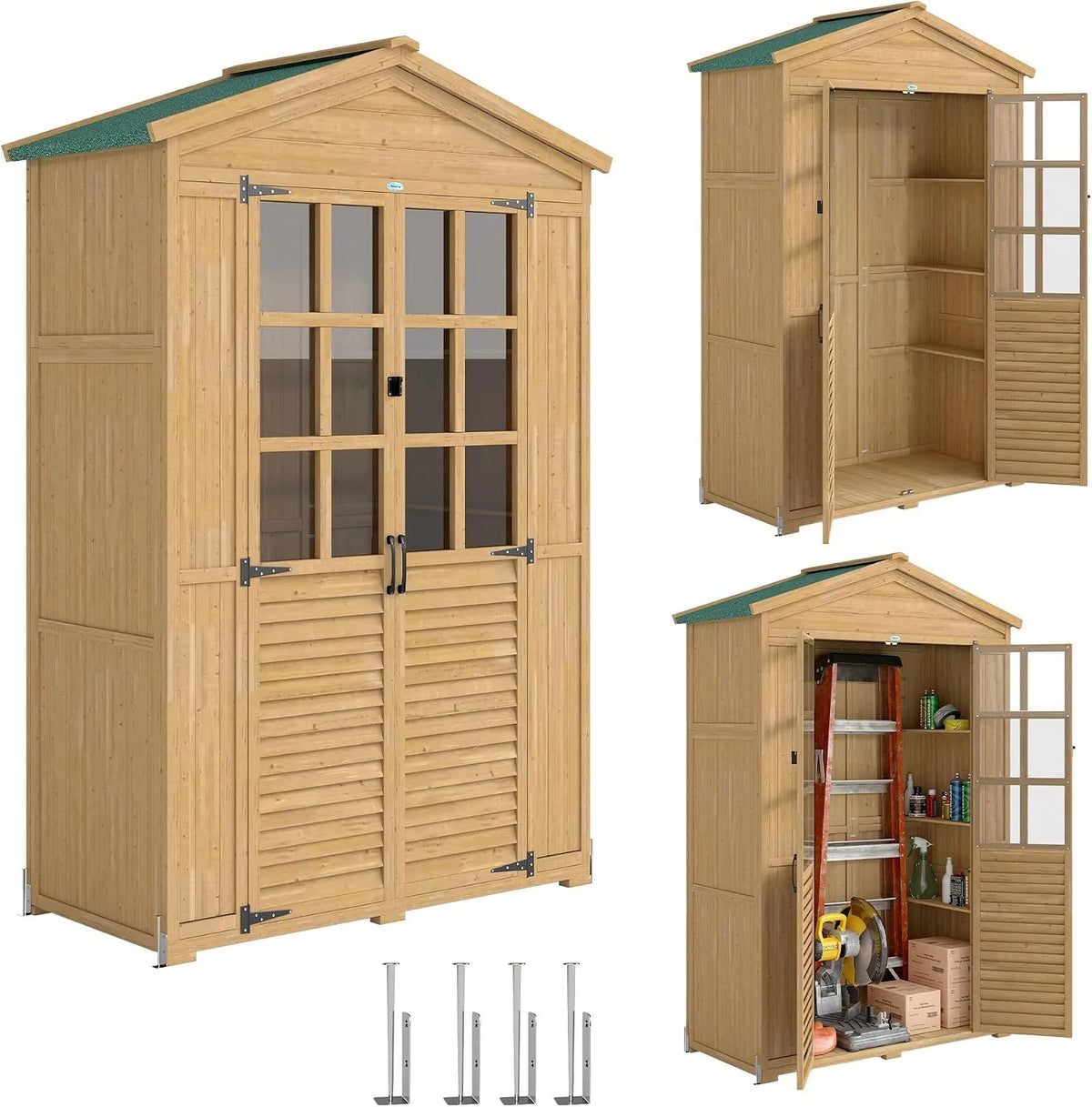 Abri de jardin Outsunny, Armoire de Jardin pour Outils avec Étagères et Fenêtres en Acrylique
