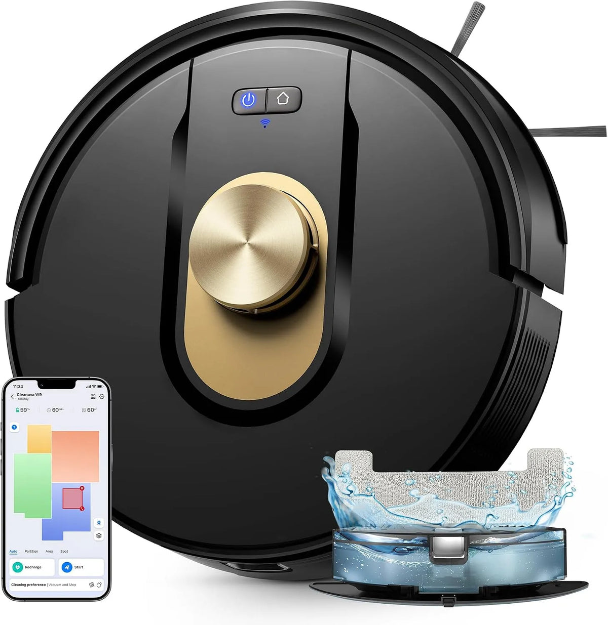 Aspirateur 150Min/5000Pa Vexilar Robot, Laveur Cleanova W9, 150Min, Navigation LiDAR avec Cartographie, Zones Virtuelles, Alexa, APP